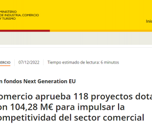 Comercio aprueba 118 proyectos dotados con 104,28 M€ para impulsar la competitividad del sector comercial